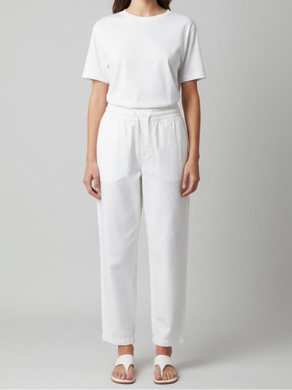 NWOT Zingara Cotton Linen Blend Elastic Waist Taper Pants in White size M
